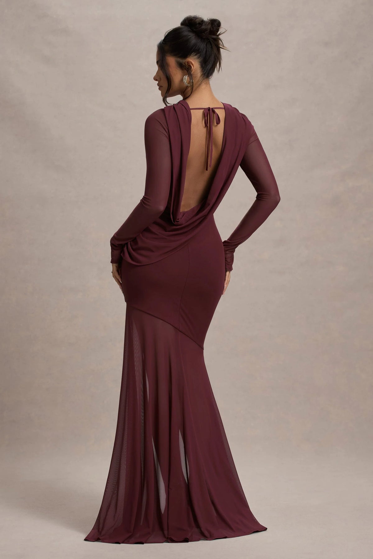 Tigerlily Port Mesh Long Sleeve Open Back Maxi Dress