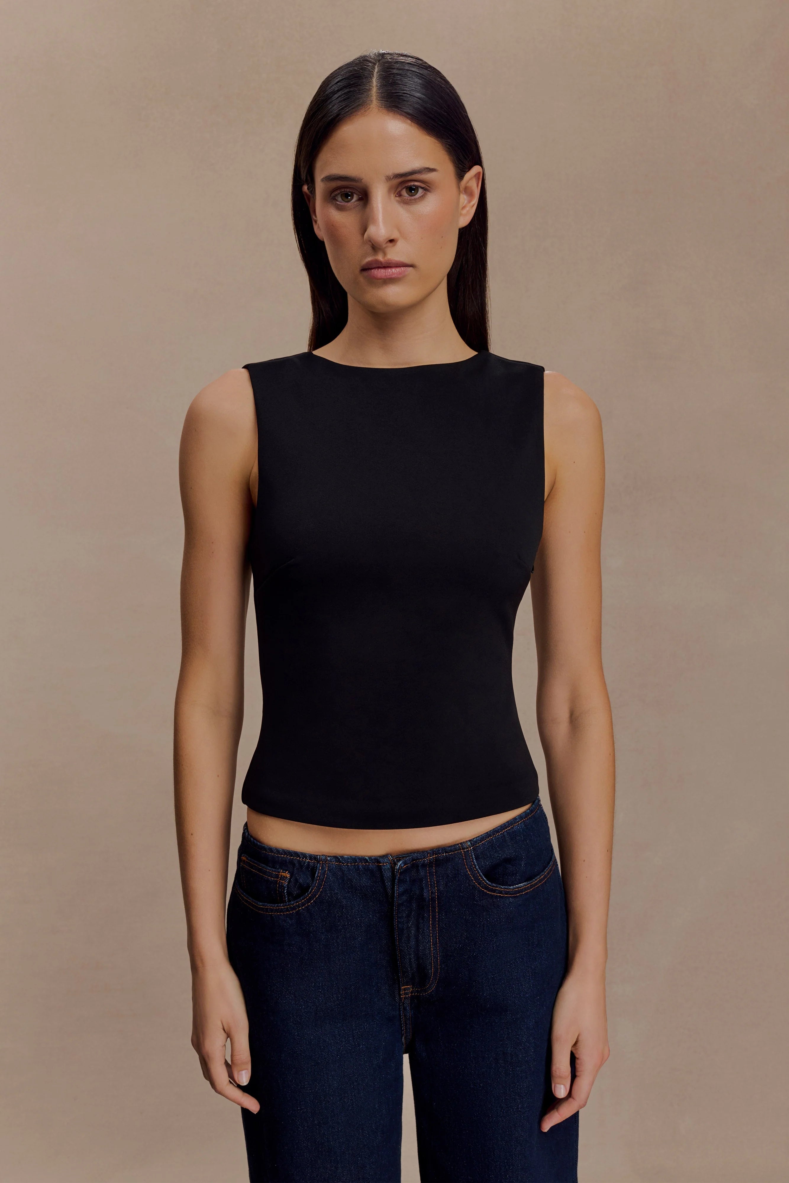 Kyra Open Back Scuba Crepe Top Black