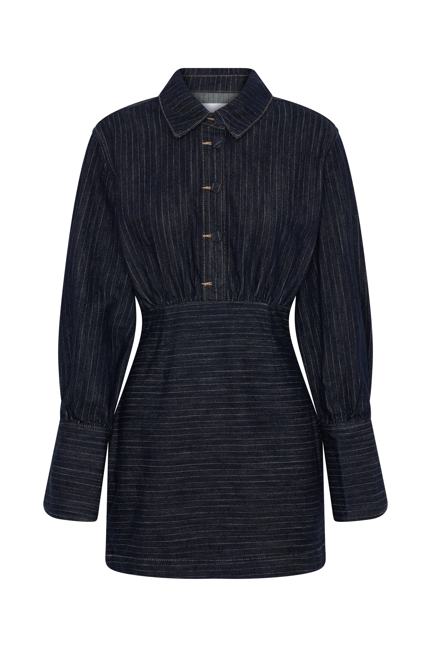 Zarah Denim Long Sleeve Mini Dress Indigo Pinstripe