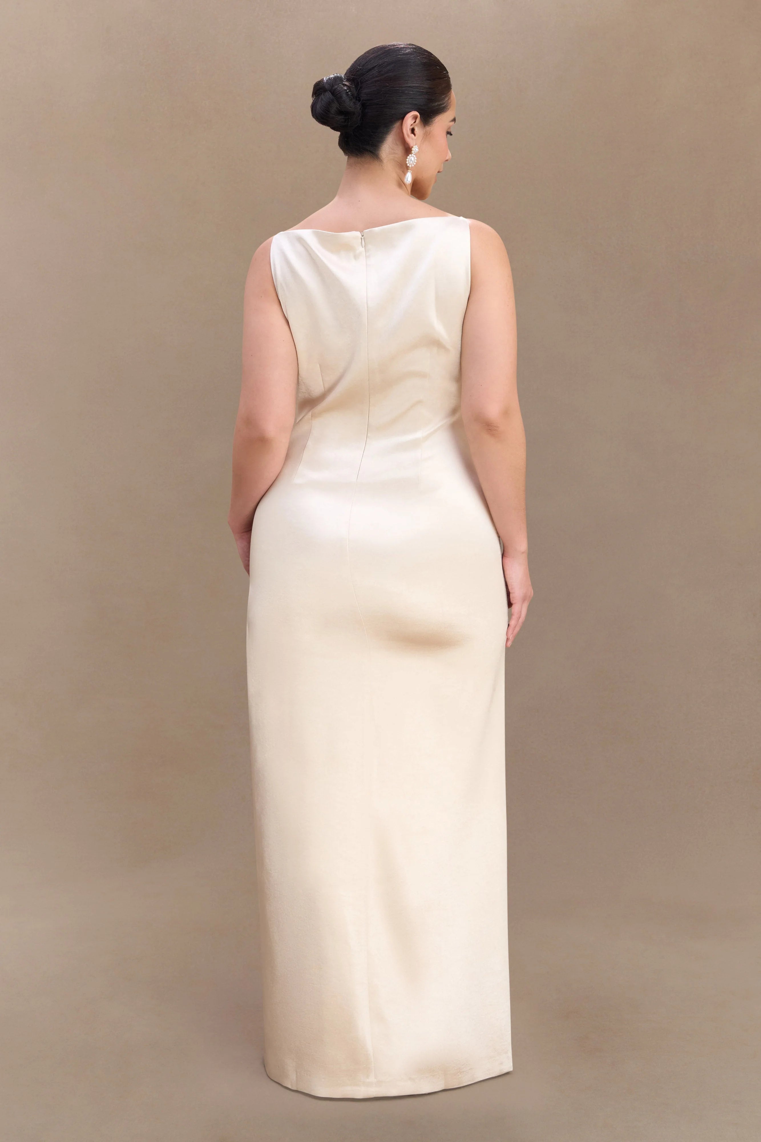 Violet Sleeveless Satin Maxi Dress Blush Gold