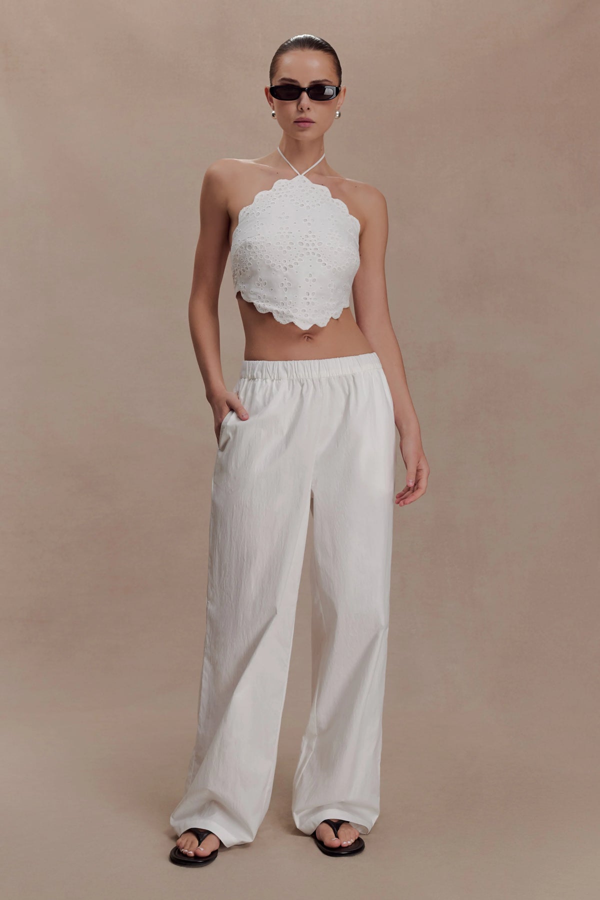 Kensley Broderie Halter Top White