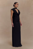 Giulia Chiffon Draped Maxi Dress Black