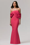 Serene Hot Pink Draped Bardot Maxi Dress