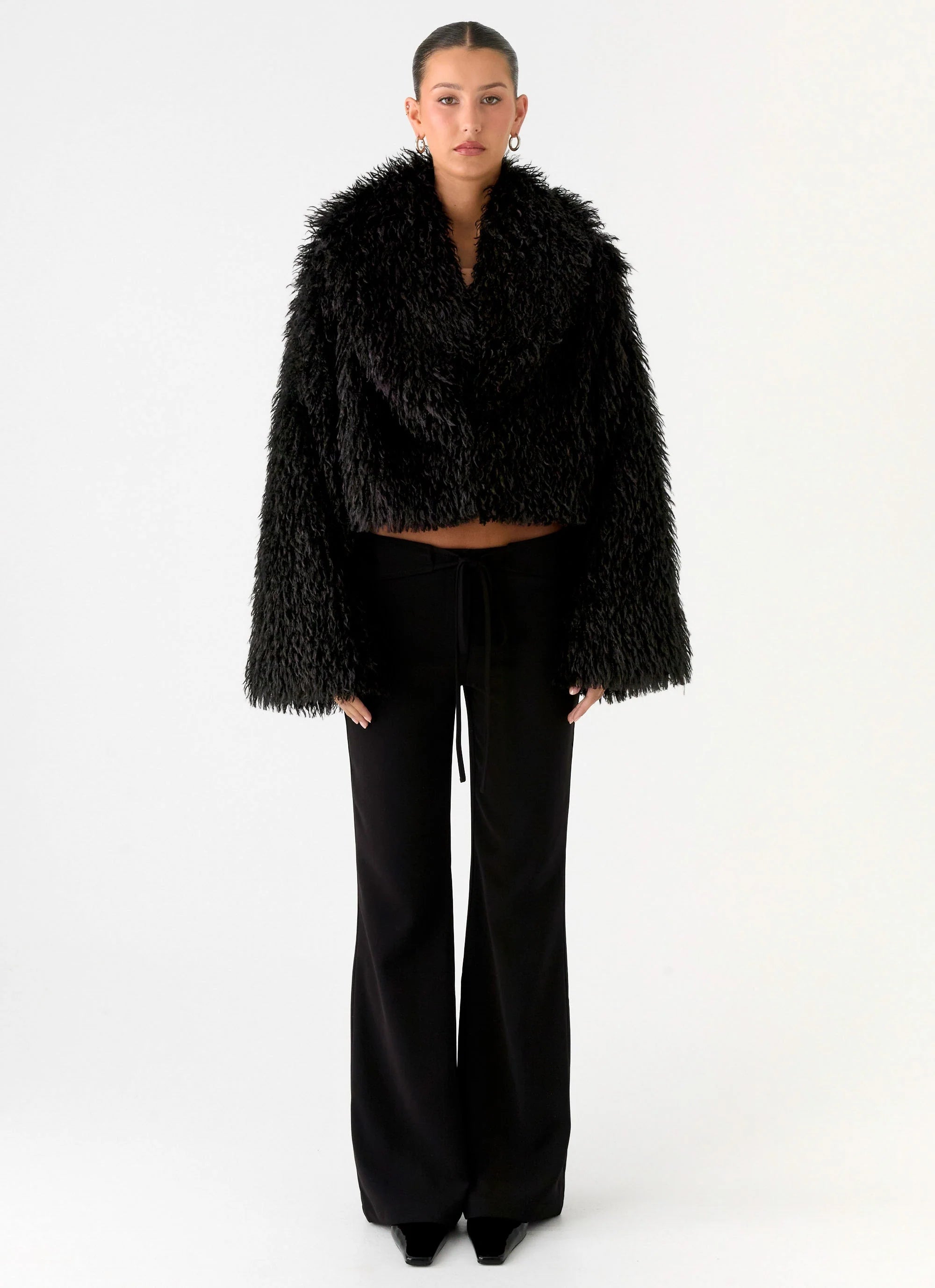Virginia Cropped Faux Fur Jacket Black
