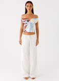 Ozella Off Shoulder Top Bloom Wave Print
