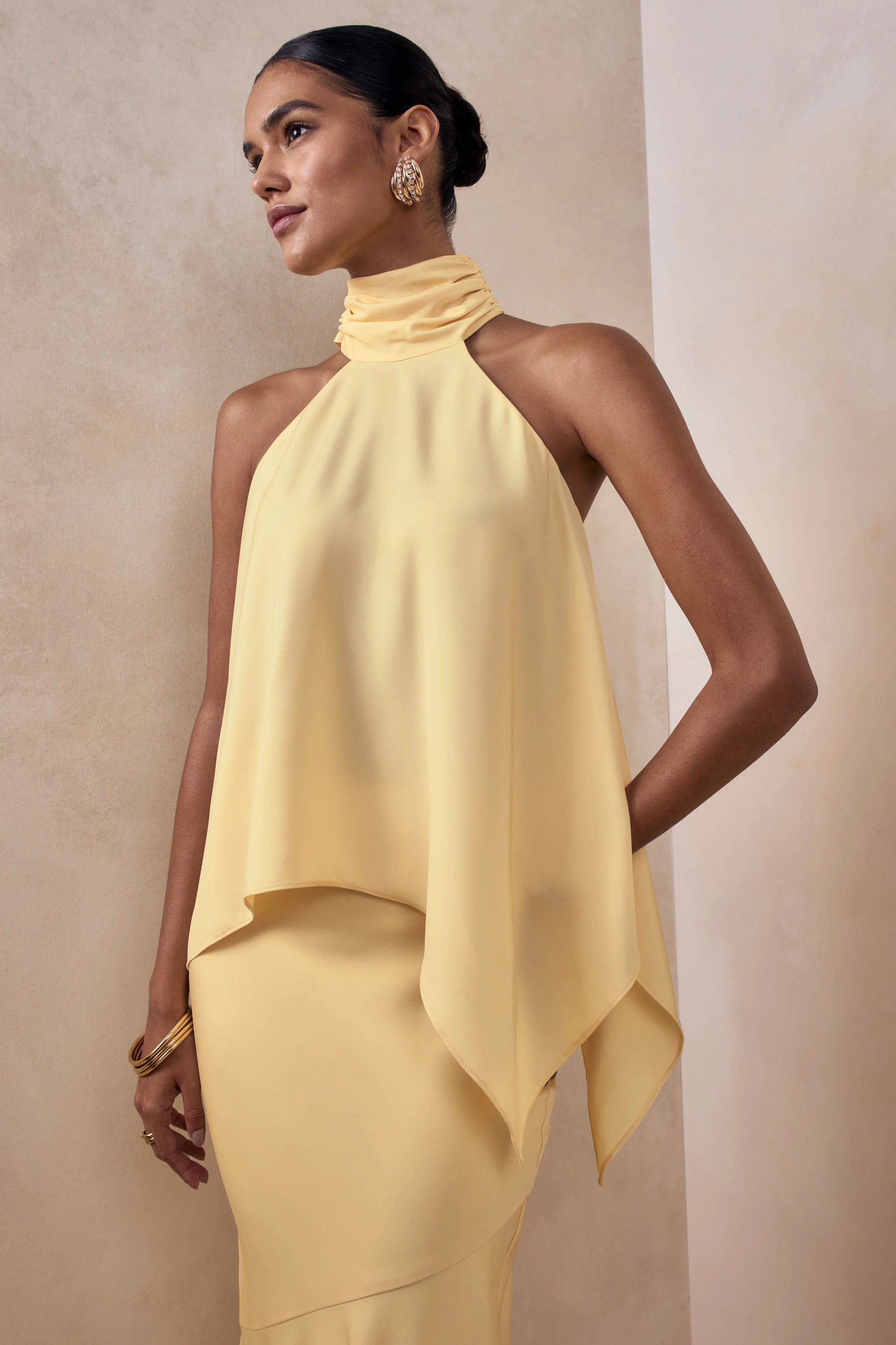 Sancelle Lemon Matte Satin Halter Neck Top