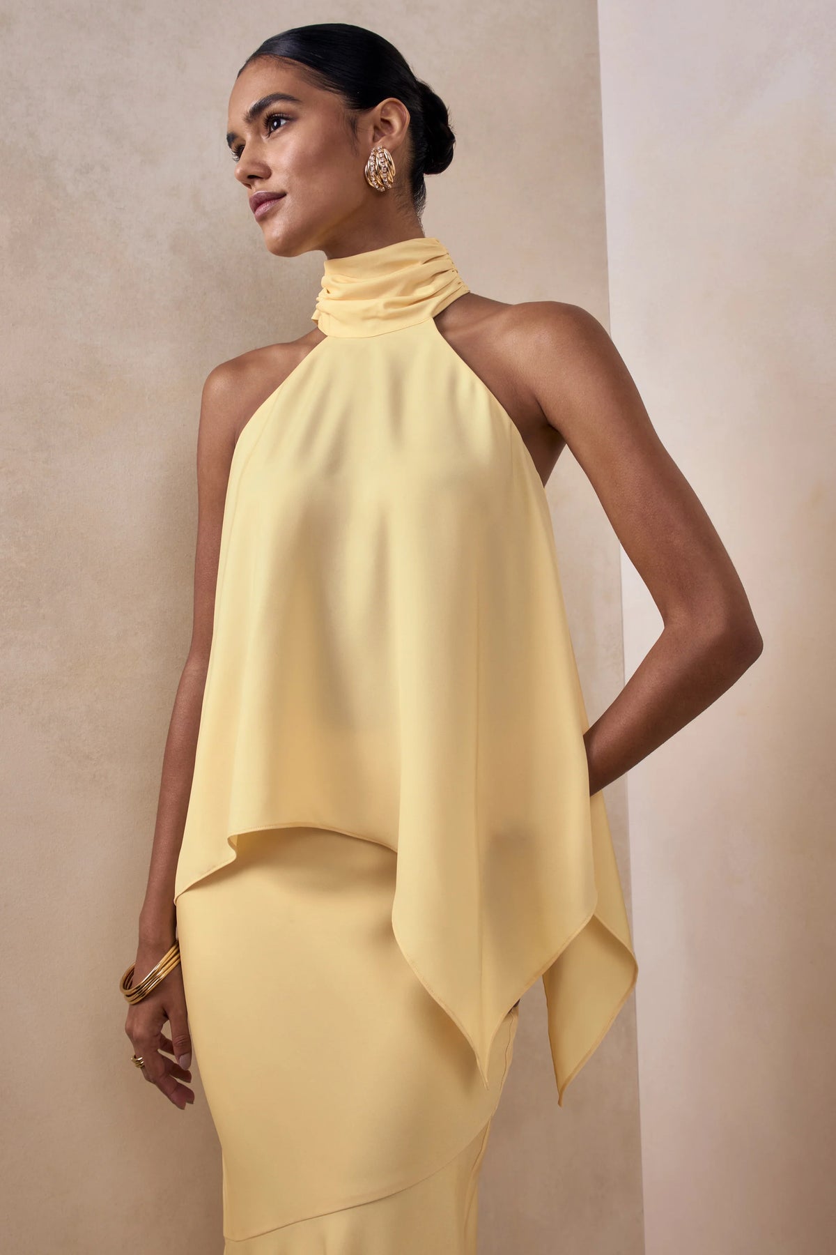 Sancelle Lemon Matte Satin Halter Neck Top
