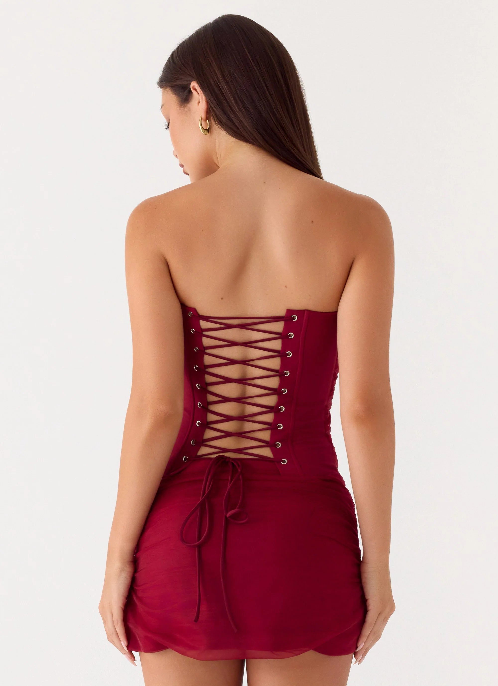 Atenea Draped Organza Corset - Deep Red