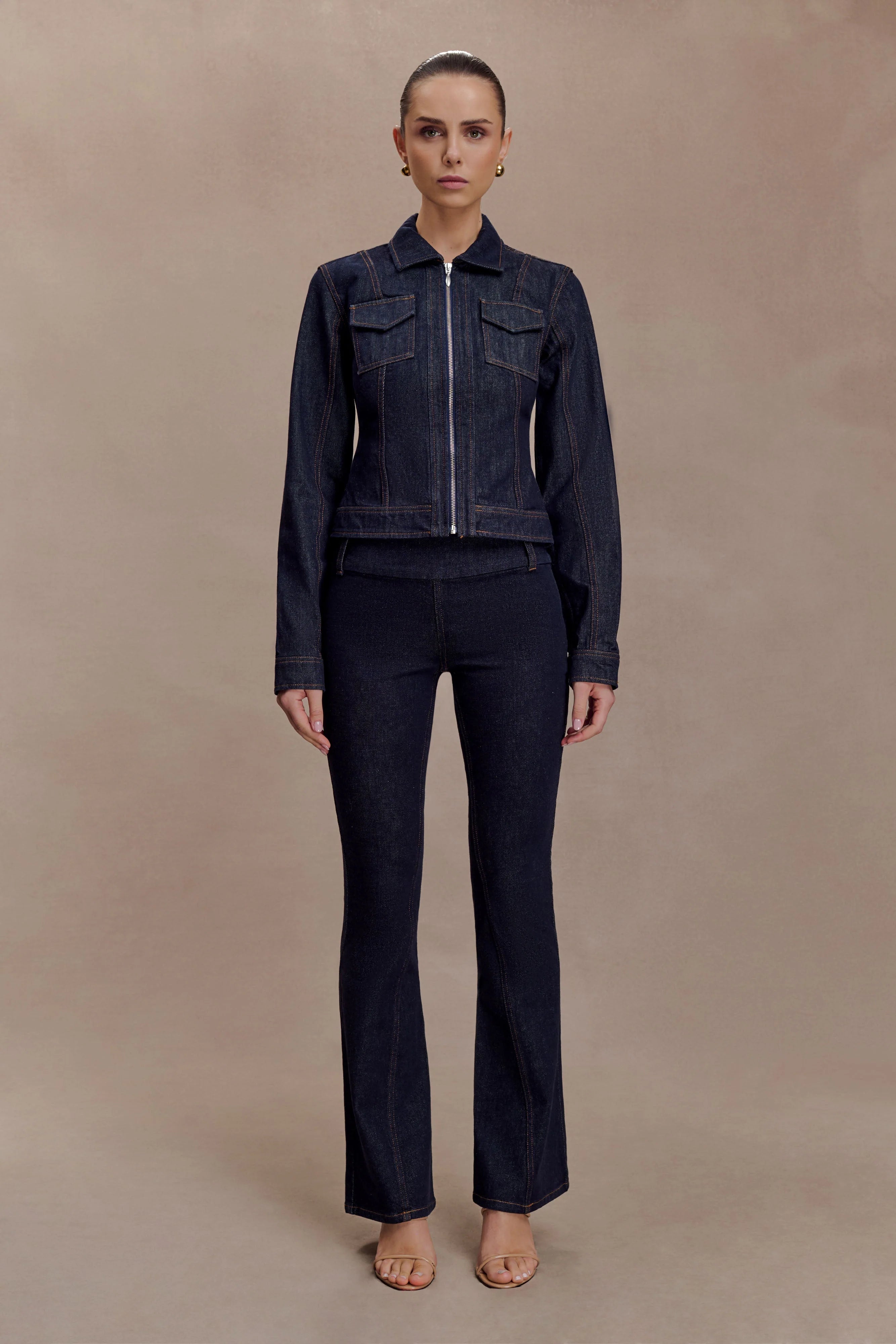 Cierra Cinched Jacket Top Washed Indigo Blue