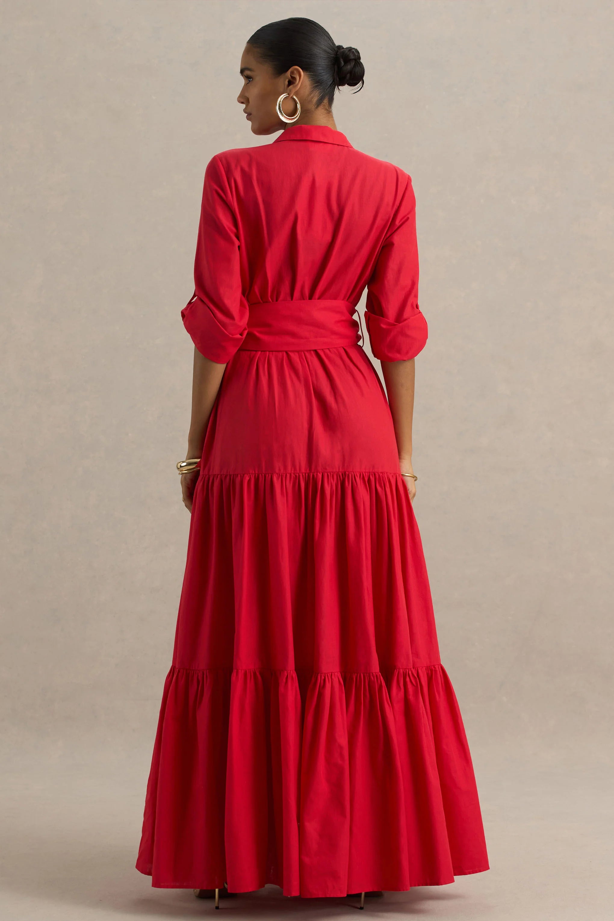Sydney Red Belted Maxi Shirt Dress