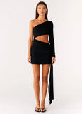 Wrapped Asymmetrical Mesh Dress Black