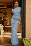 Petra Ruched Knit Maxi Skirt Light Blue