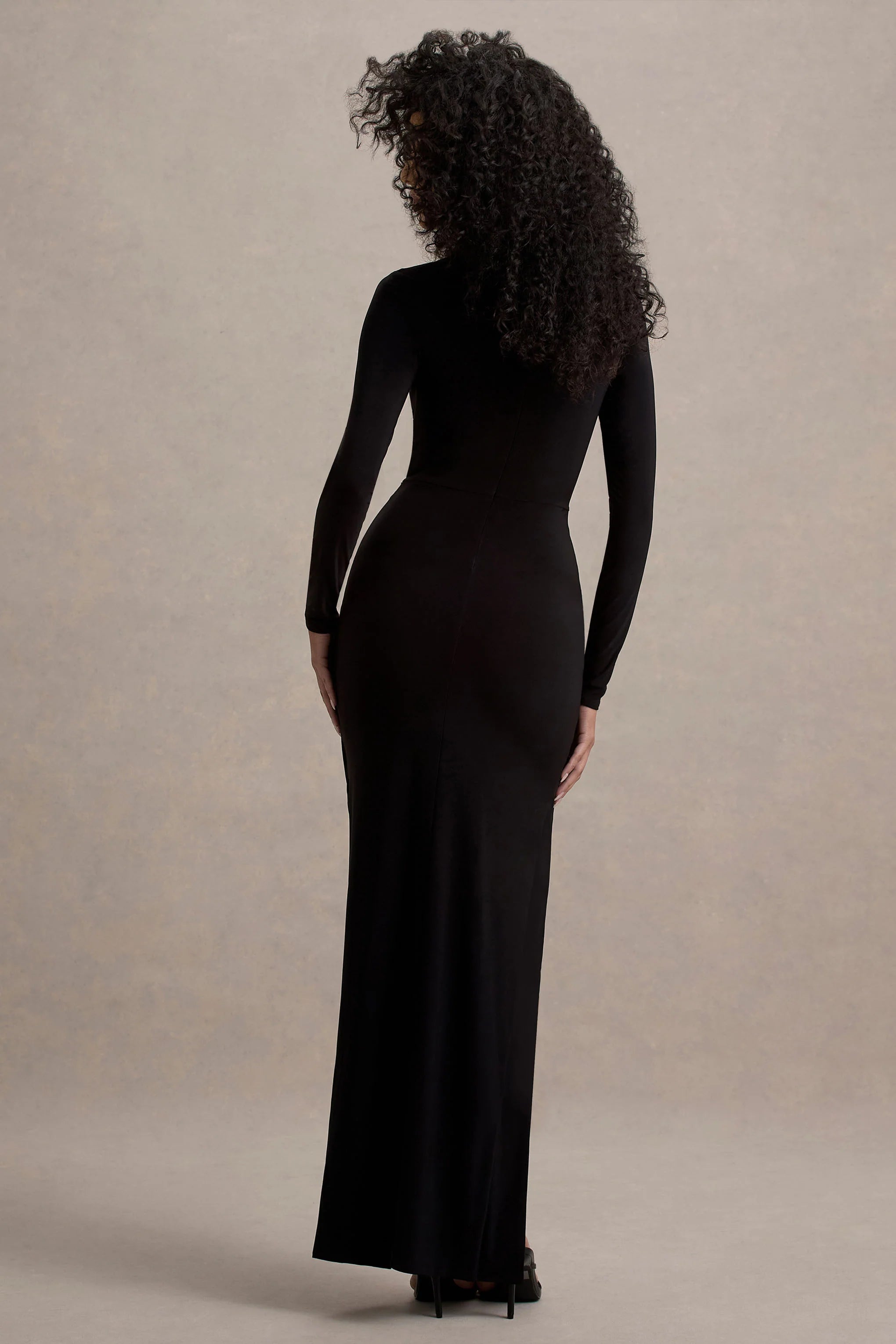 Victoria Black Long Sleeve Maxi Dress With Wrap Skirt