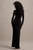 Victoria Black Long Sleeve Maxi Dress With Wrap Skirt