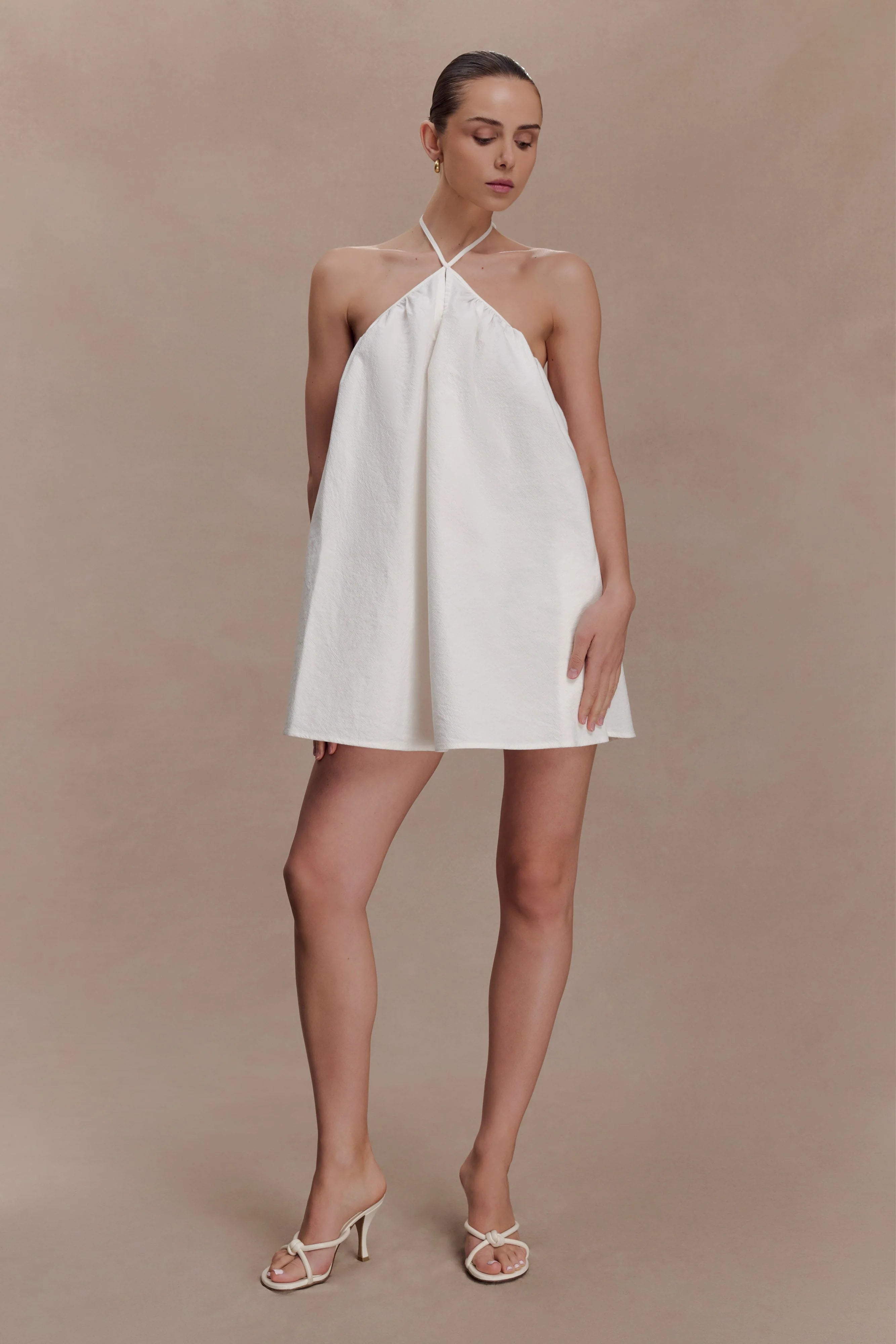 Sonja Keyhole Halter Cotton Mini Dress White