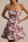 Federica Burgundy And Gold Jacquard Bandeau A Line Mini Dress