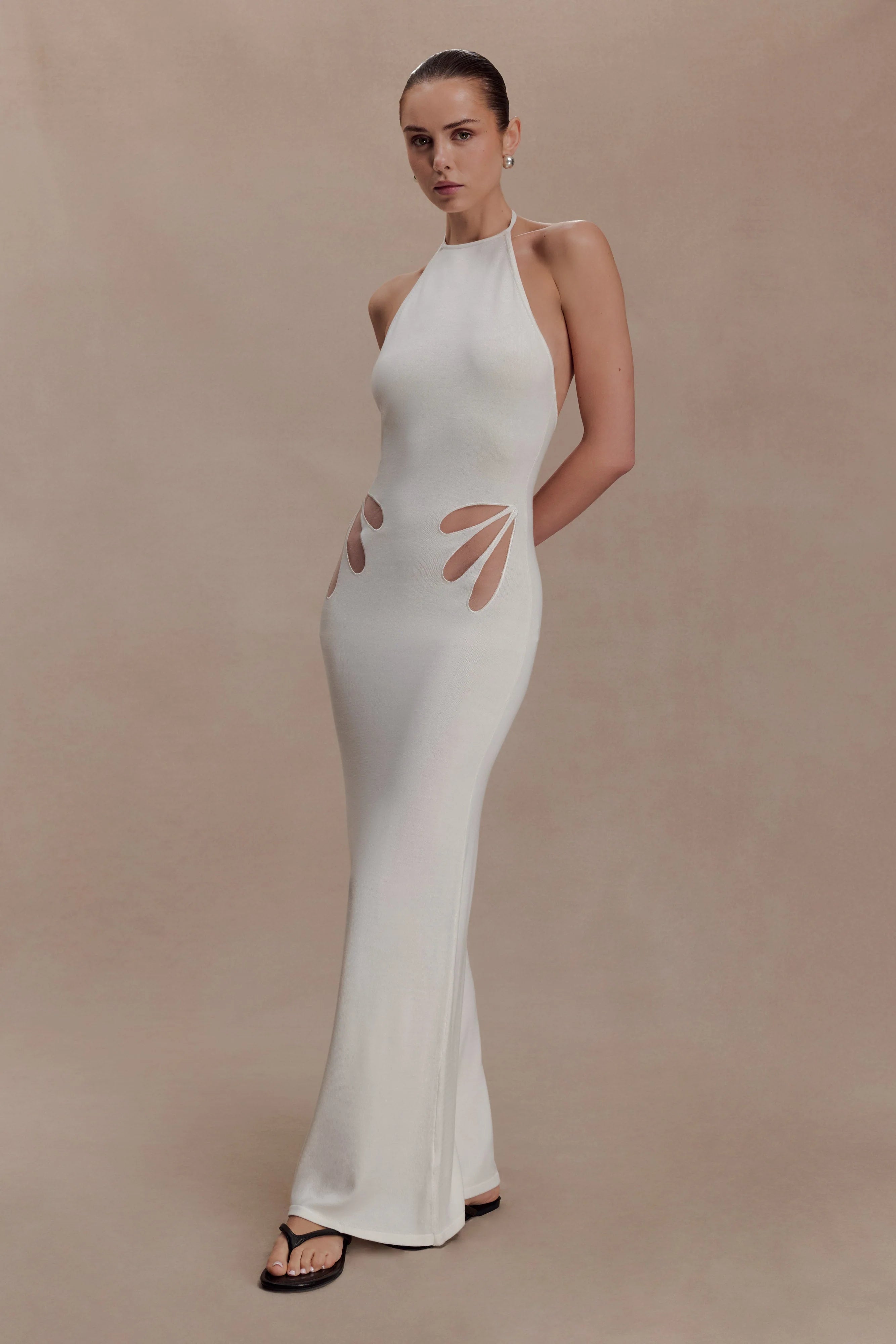 Brock Knit Halter Maxi Dress White