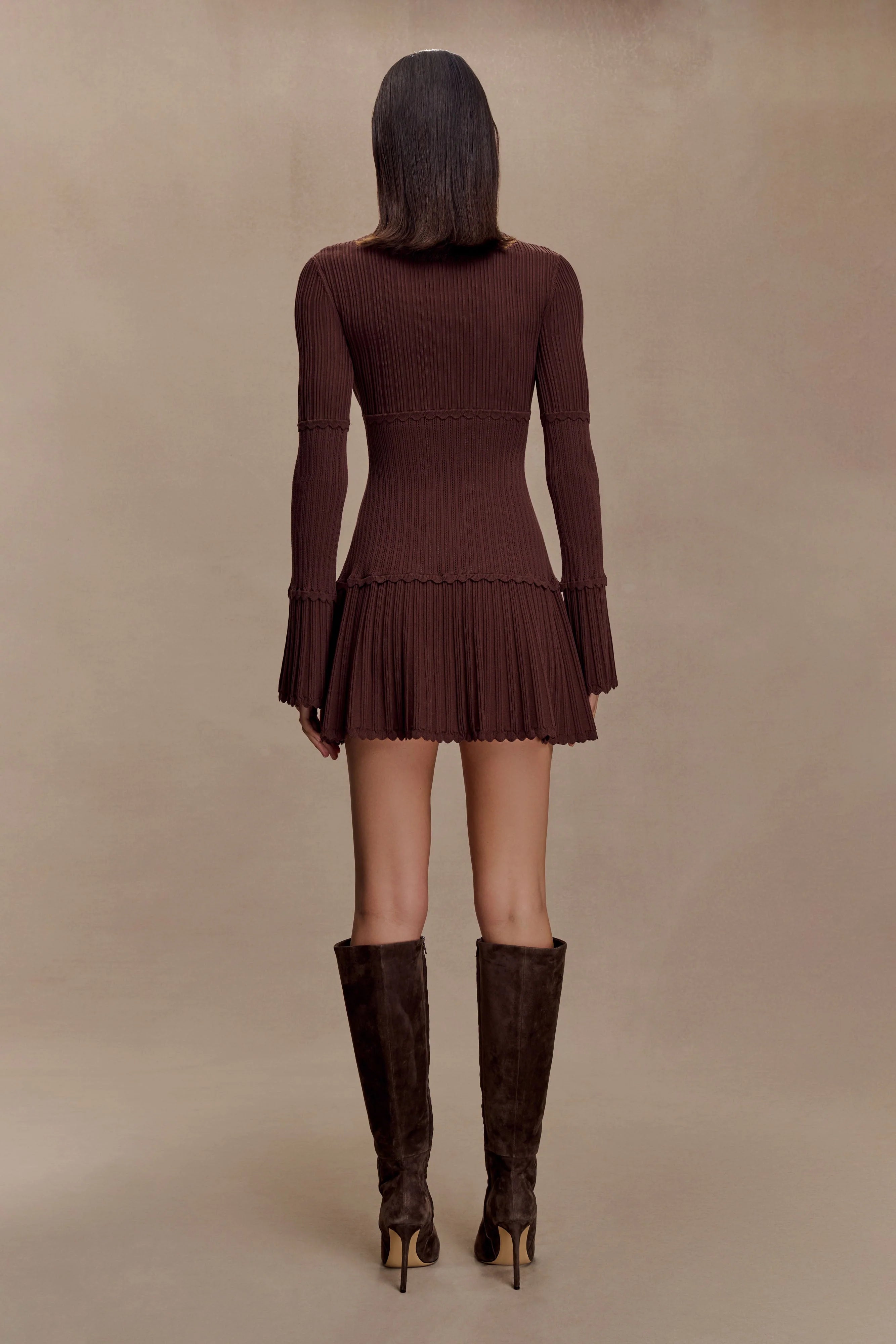 Adena Pointelle Knit Mini Dress Chocolate