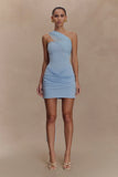 Mattea Slinky And Mesh Mini Dress With Scarf Powder Blue