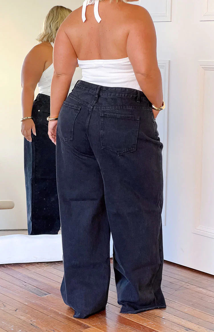 Shes Yours Black Wide Leg Boyfriend Jeans