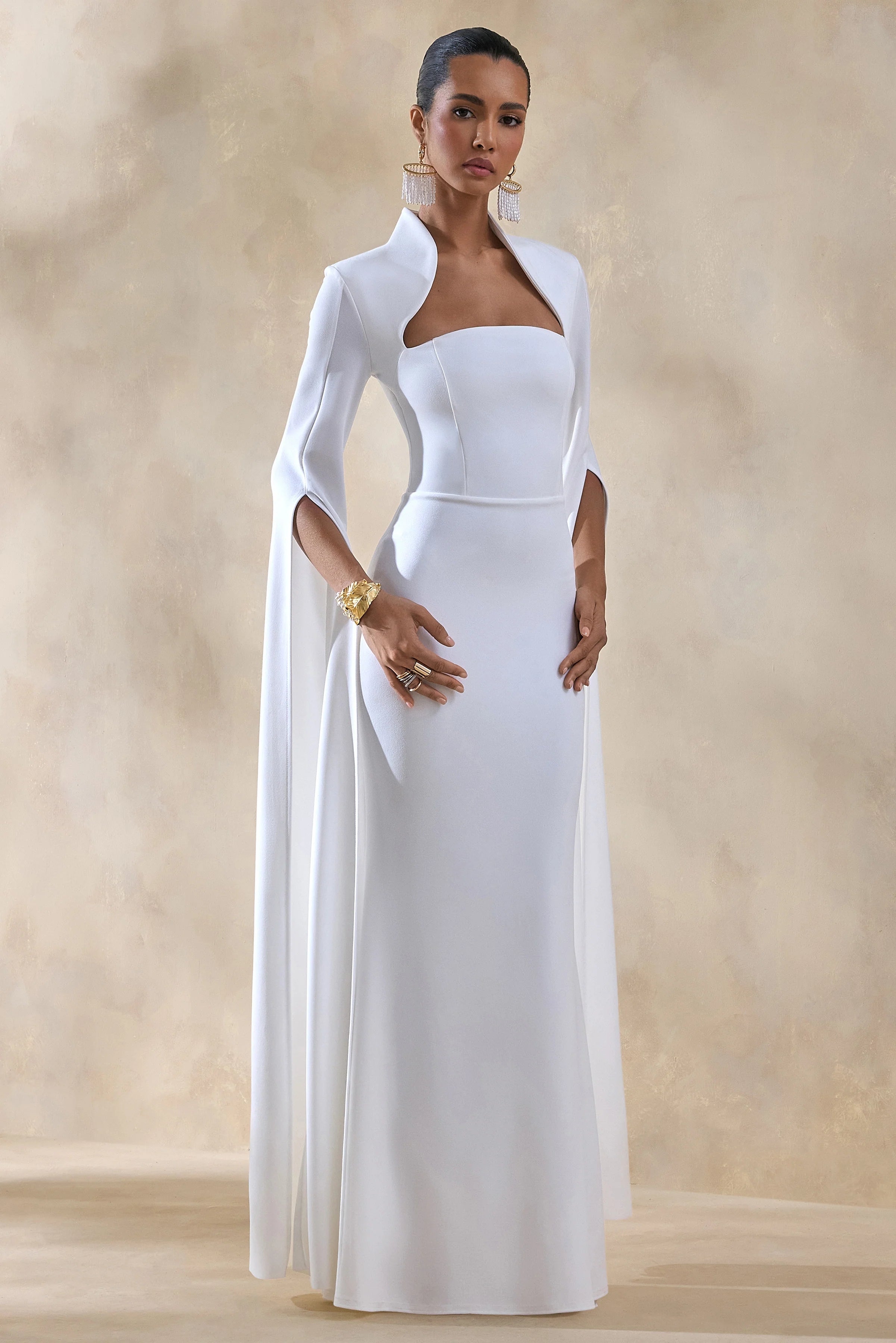 Esme White Square Neck Maxi Dress With Cape Sleeves