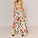 Women Boho Floral Maxi Dress Backless Spaghetti Strap A Line Flowy Summer Vacation Long Dress