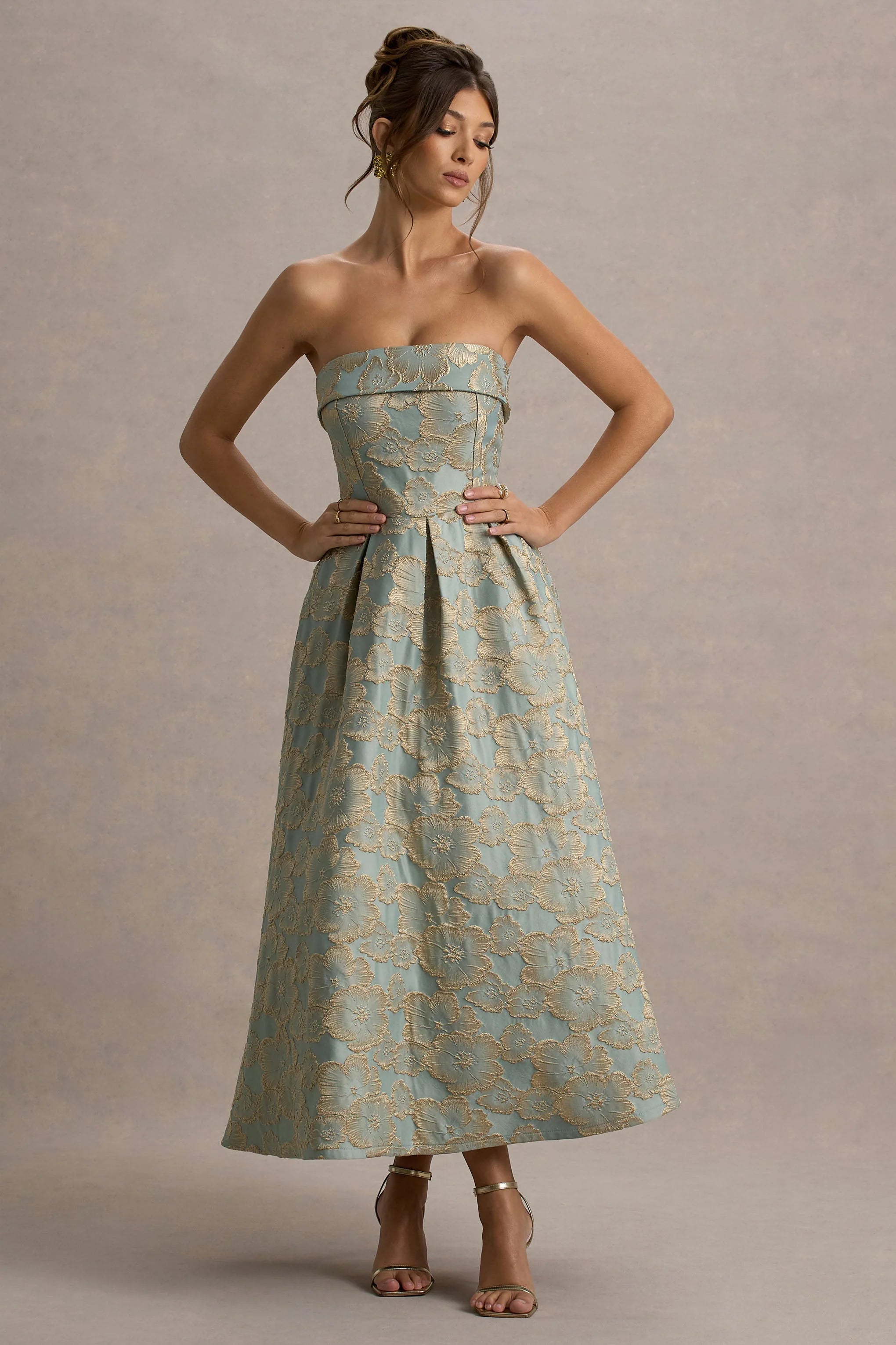 Zuma Light Blue Jacquard Strapless Midi Dress