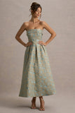 Zuma Light Blue Jacquard Strapless Midi Dress