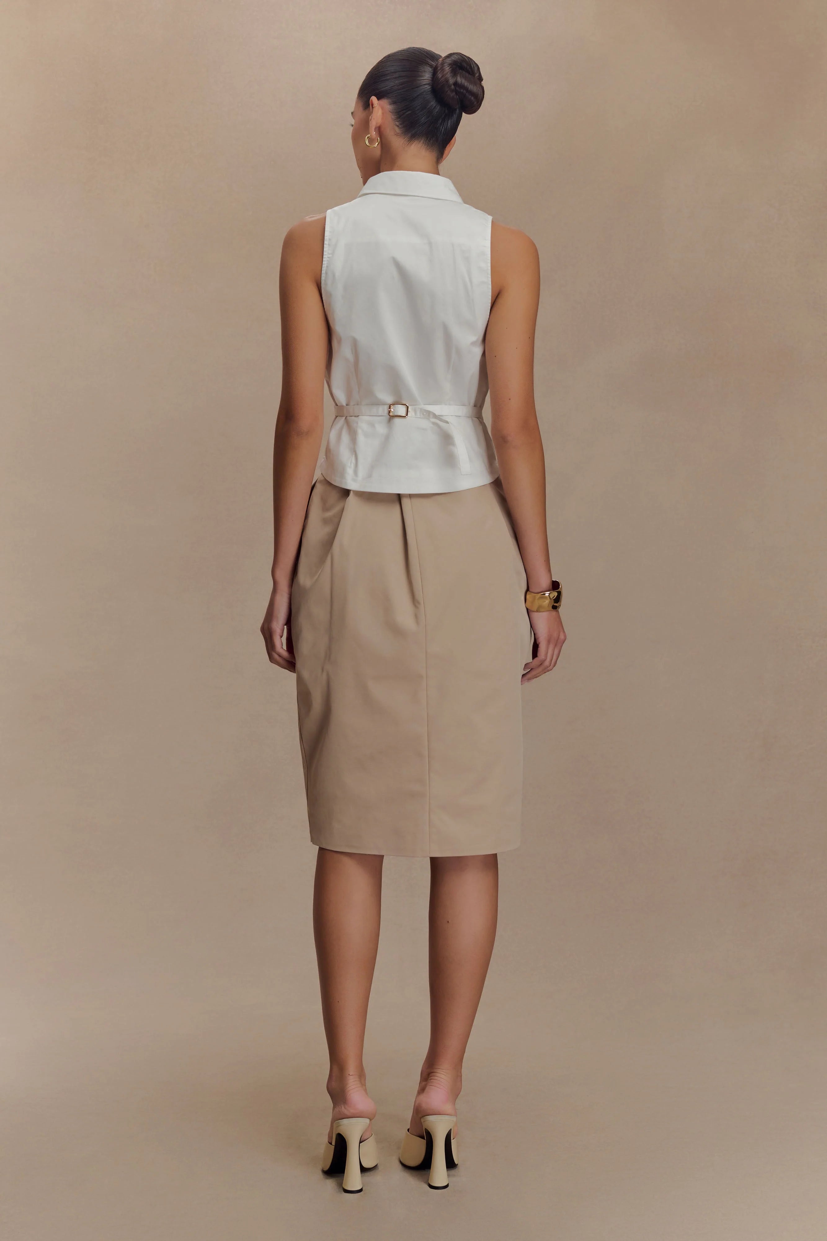 Vera Twill Split Front Midi Skirt Camel