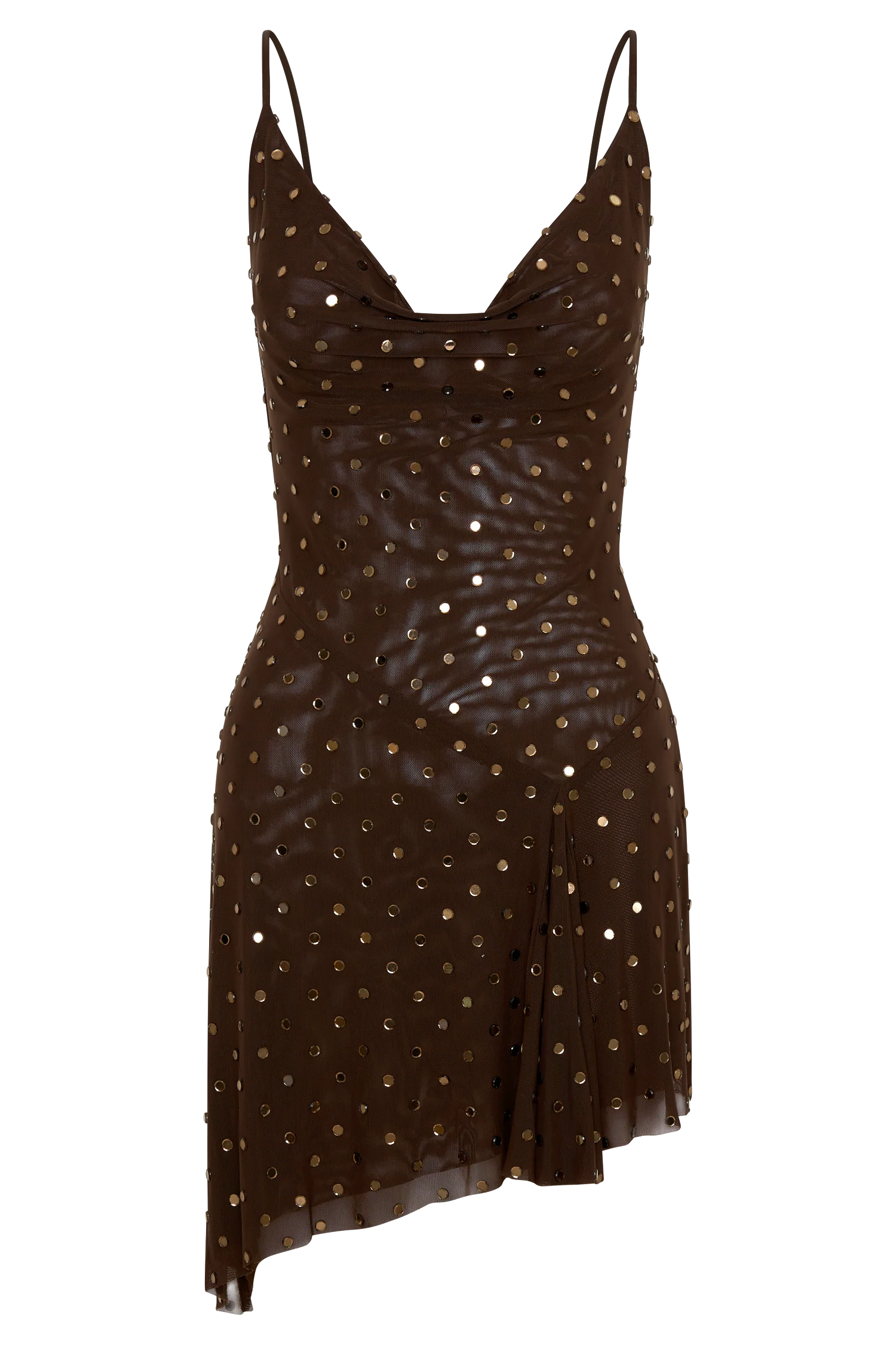Zahra Diamante Cowl Mini Dress Chocolate