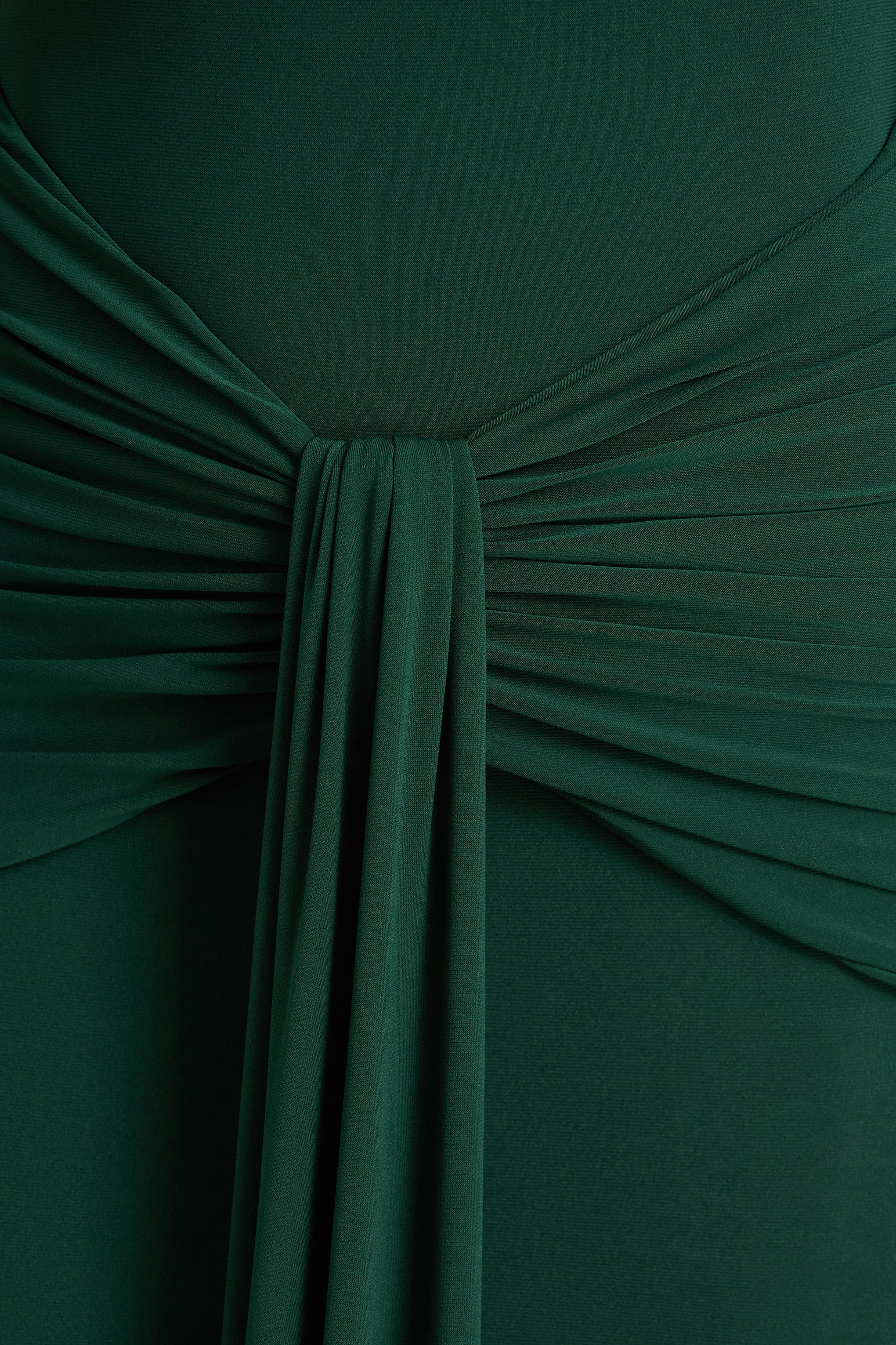 Clover Dark Green Asymmetric Neck Wrapped Maxi Dress With Sash