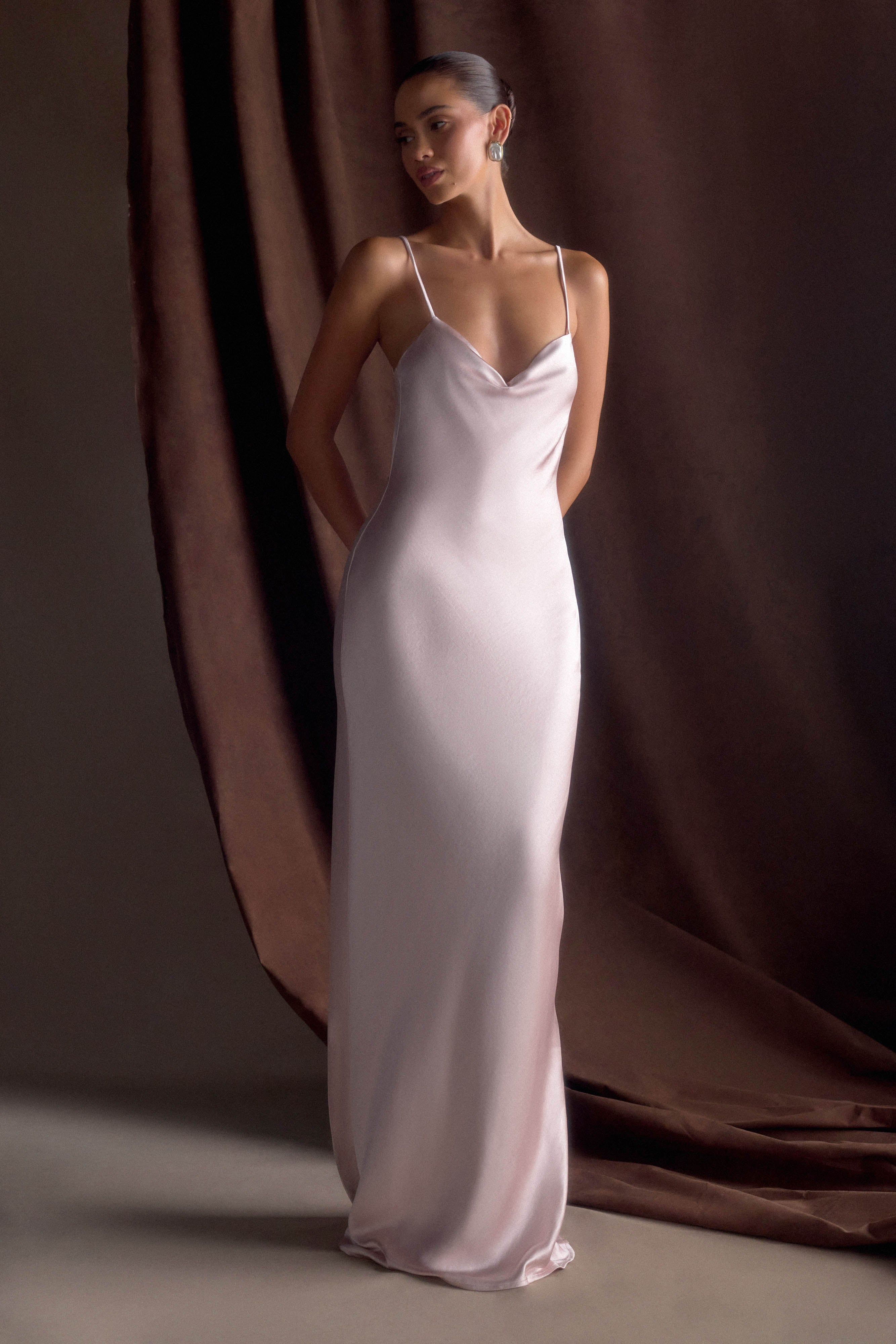 Lilly Sweetheart Satin Maxi Dress Soft Pink