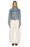 Elana Mid Wash Cinched Waist Denim Jacket