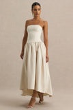 Candice Cream Bandeau Volume Midi Dress With Back Bow Detail