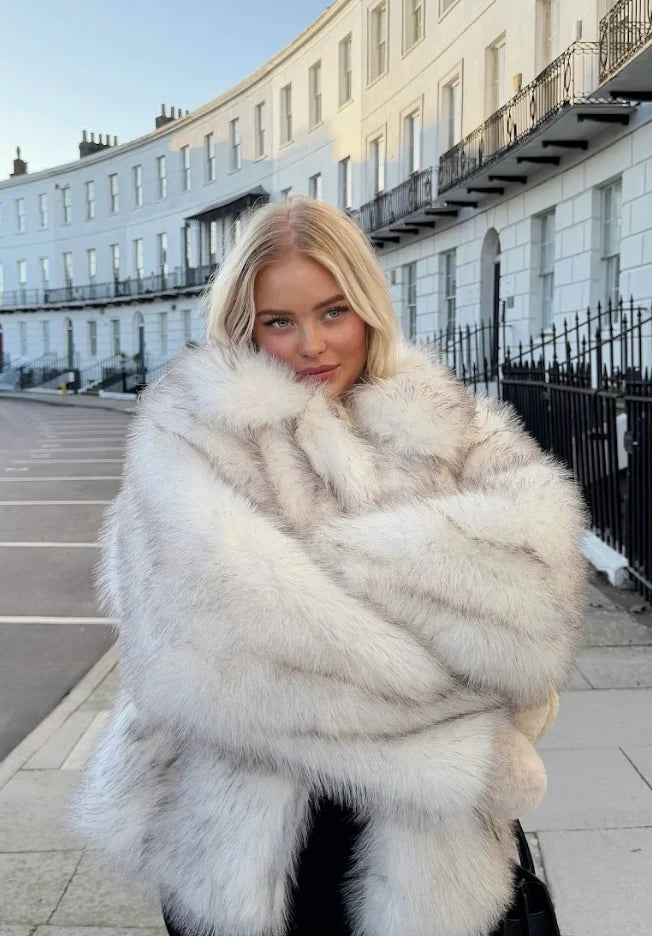 Novera Faux Fur Jacket White Grey