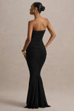 Talisa Black Bandeau Ruched Maxi Dress With Mesh Fishtail