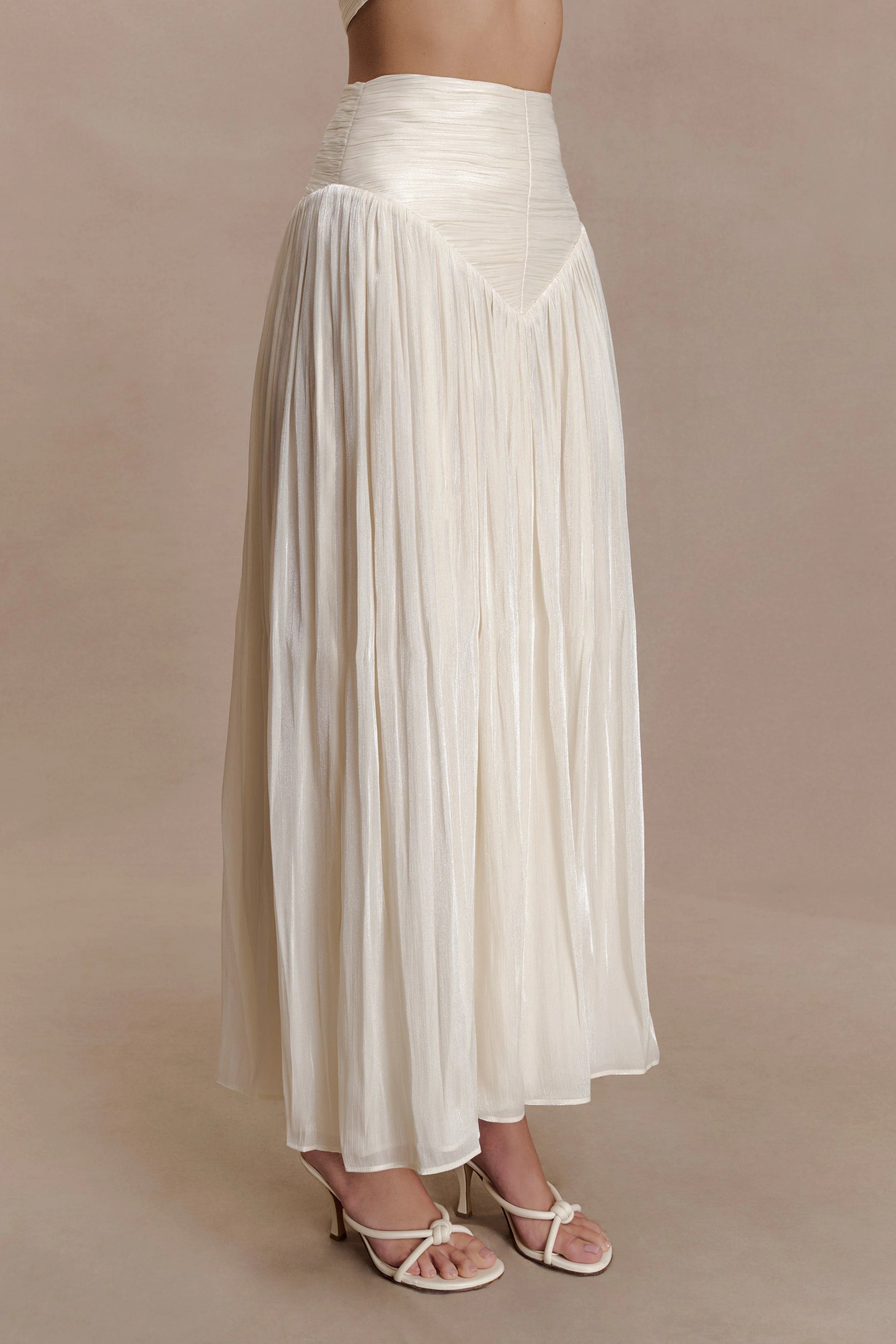 Makena Gathered Midi Skirt Opal White