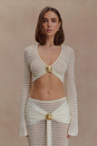 Mania Crochet Long Sleeve Cropped Top Ivory