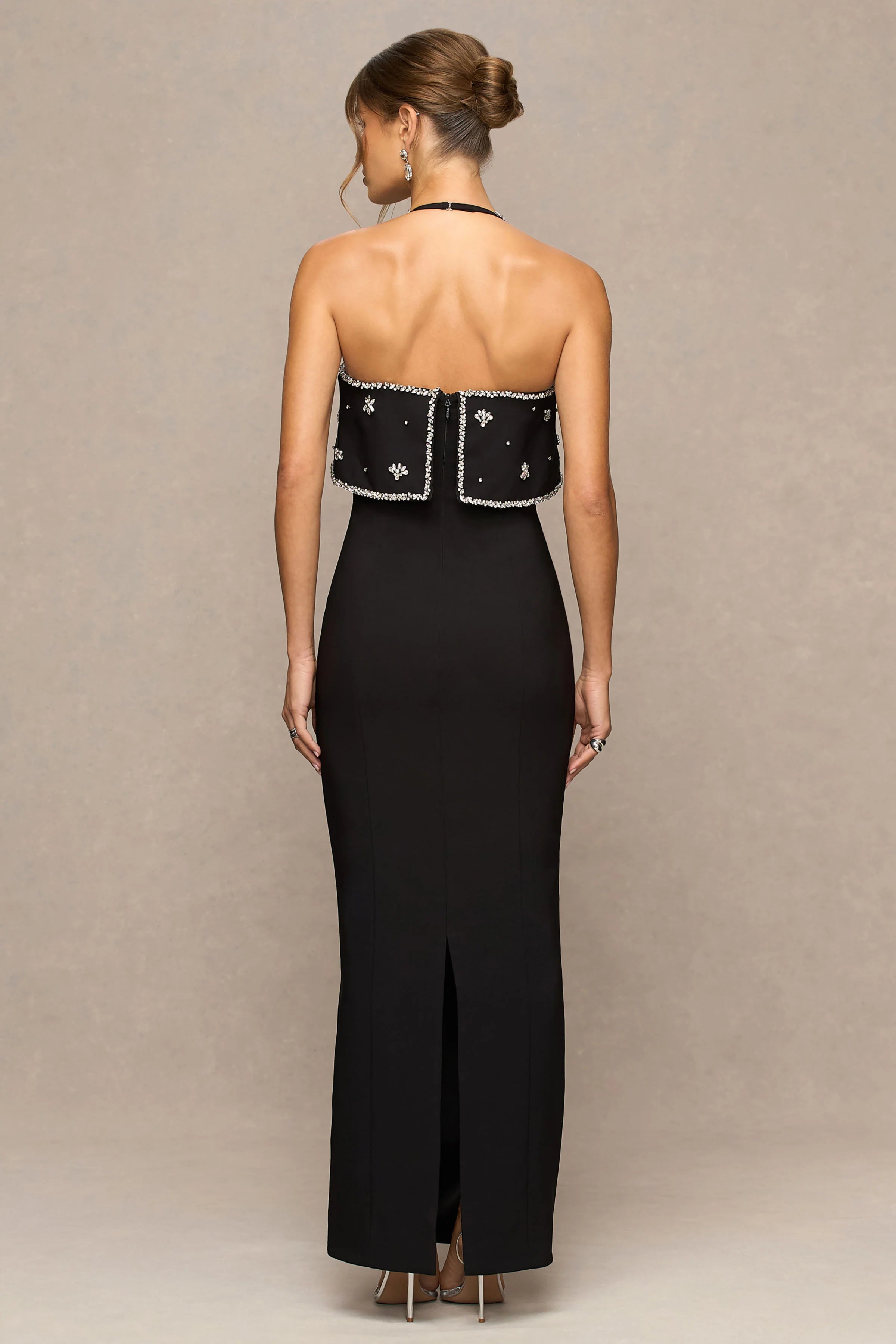 Illiana Black Bandeau Hand Embellished Maxi Dress