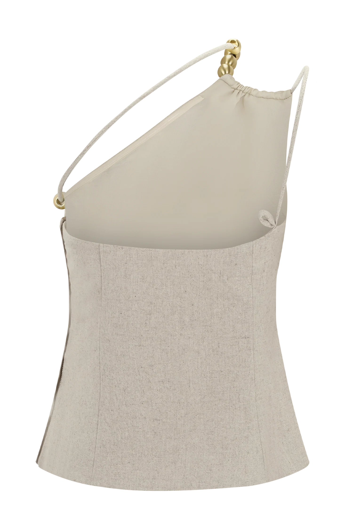 Gabby Asymmetrical Neckline Linen Beaded Top Natural