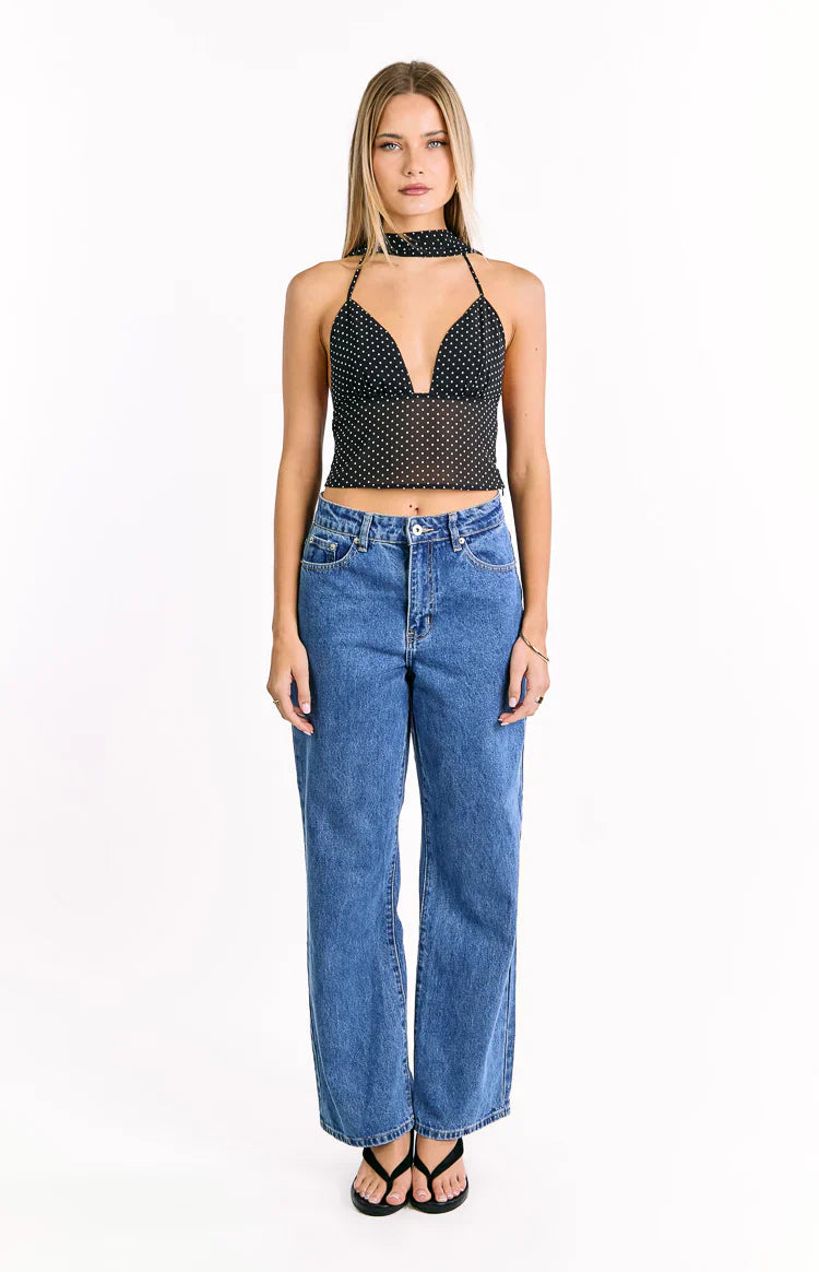 Maye Black Polka Dot Top