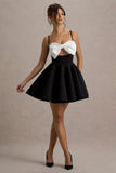 Yasmina Black White Bow Skater Mini Dress