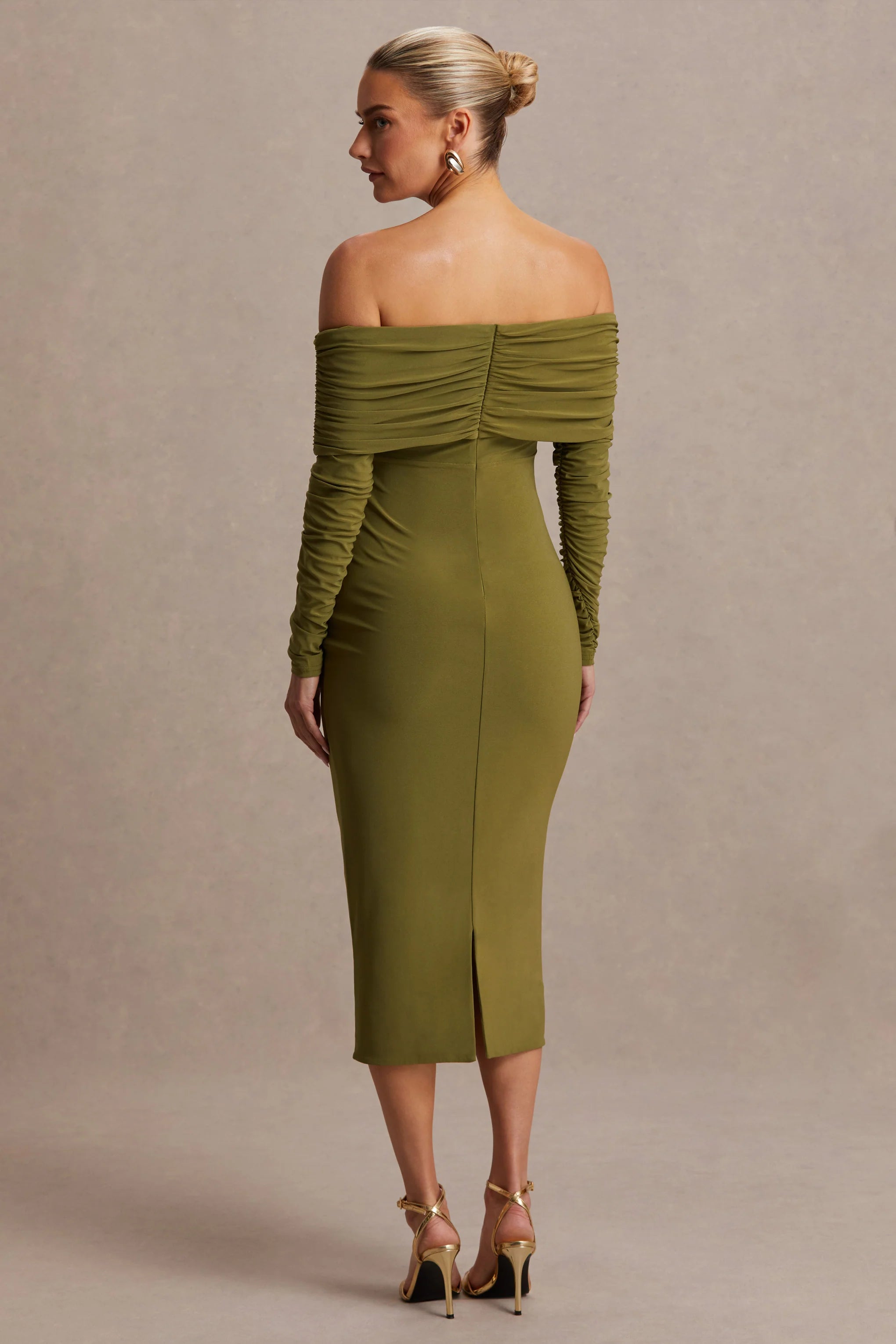 Elspeth Olive Bardot Neck Maternity Midi Dress
