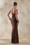 Elodia Brown Bandeau Maxi Dress With Gathered Detailing