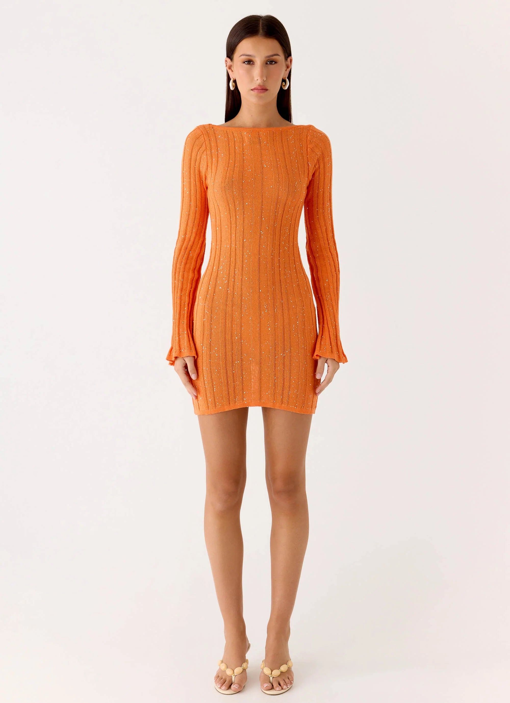 Estrella Long Sleeve Knit Mini Dress Orange