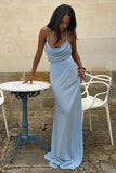 Elaine Chiffon Beaded Maxi Dress Sky Blue