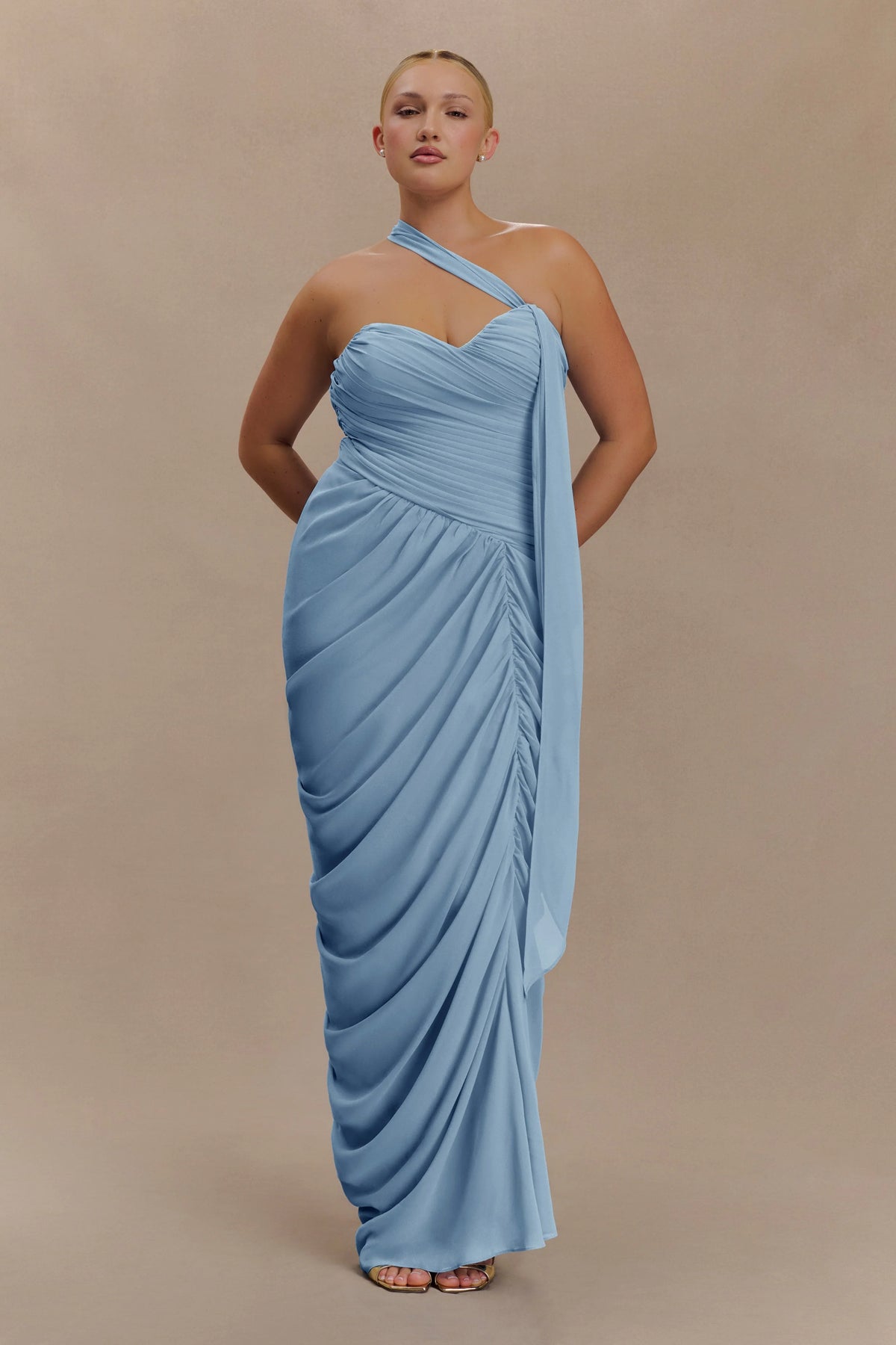 Micaela Chiffon Gathered Maxi Dress Alaskan Blue