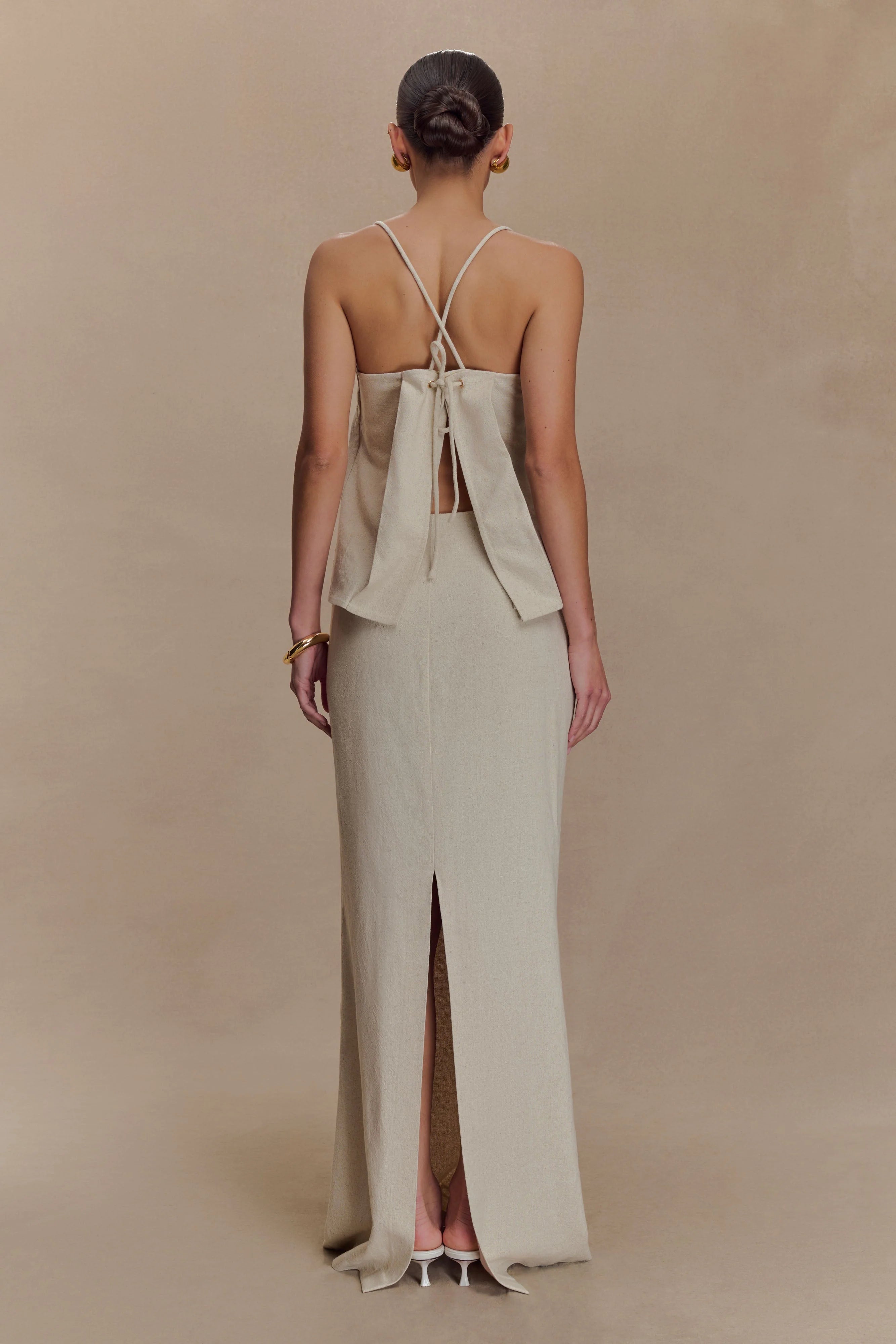 Casey Linen Corded Embroidered Linen Top Natural
