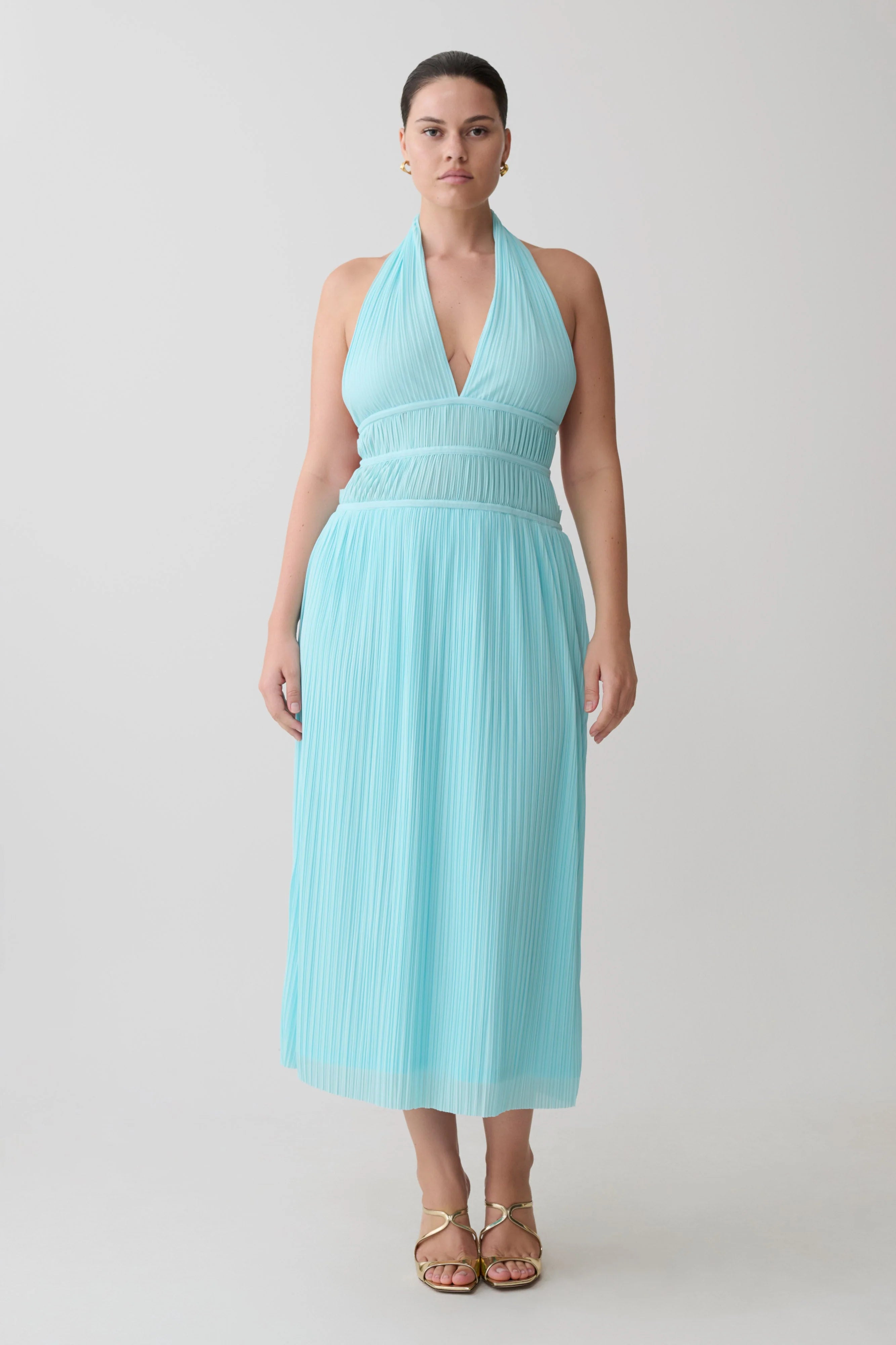 Thien Cowl Halter Midi Dress Blue