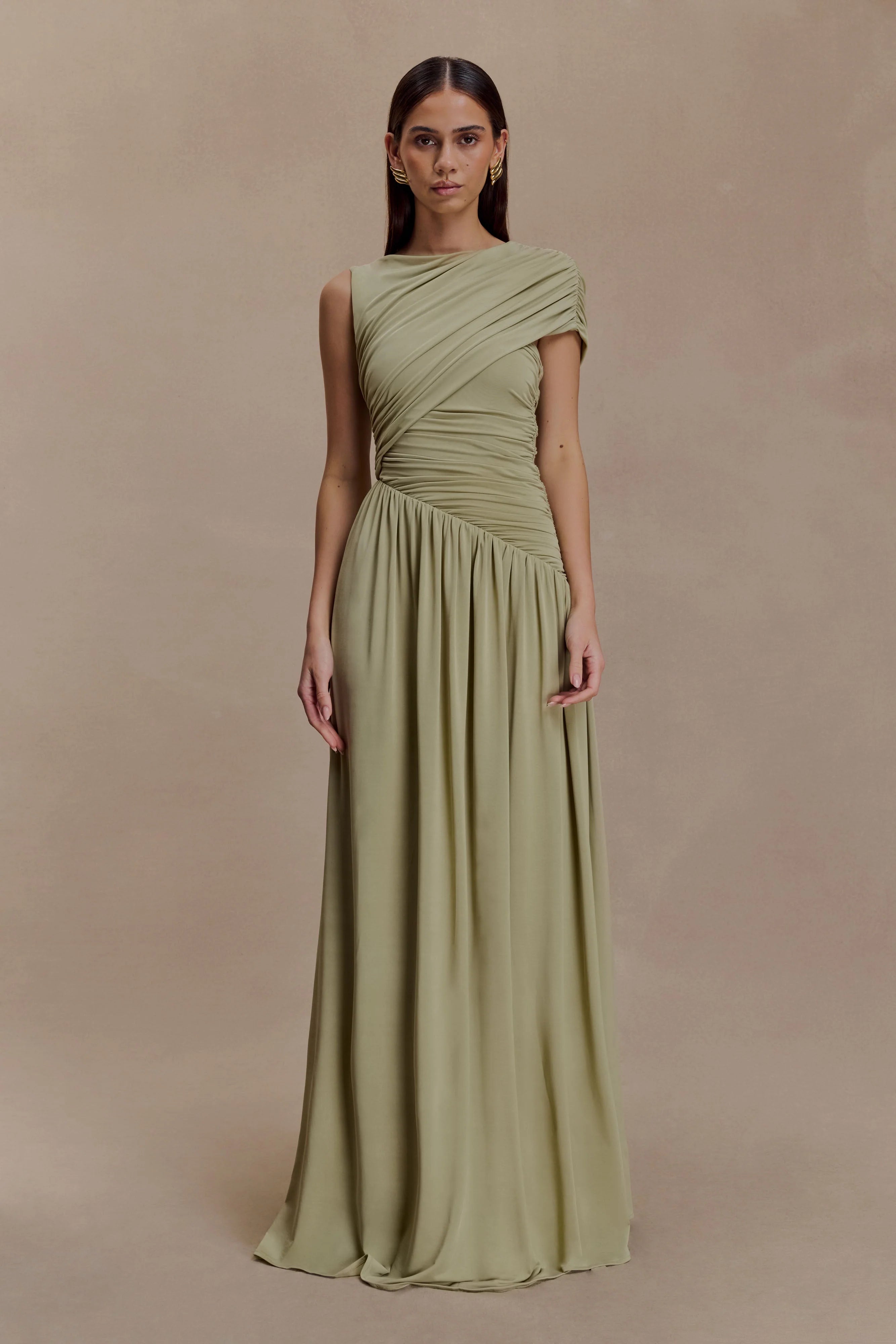 Ayeshya Slinky Asymmetric Maxi Dress Sage